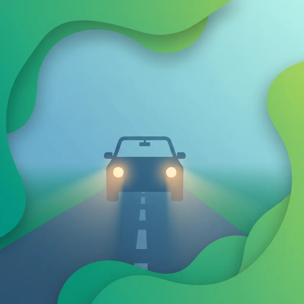 Ilustración del tema de teoría de conducción Normas de conducción con niebla para alumnos de los Países Bajos